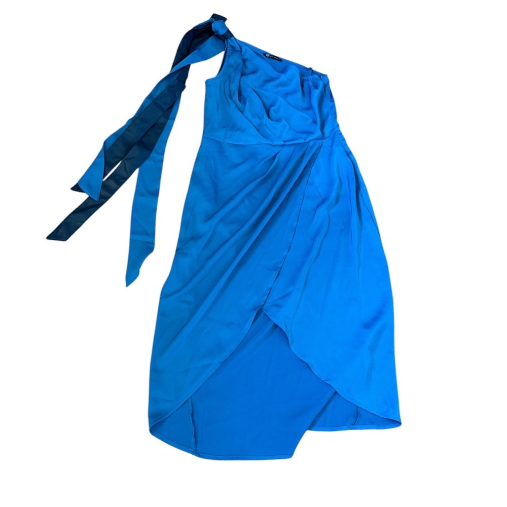 PrettyGarden Women One Shoulder Ties Satin Cocktail Dress Blue Sorority Rush M